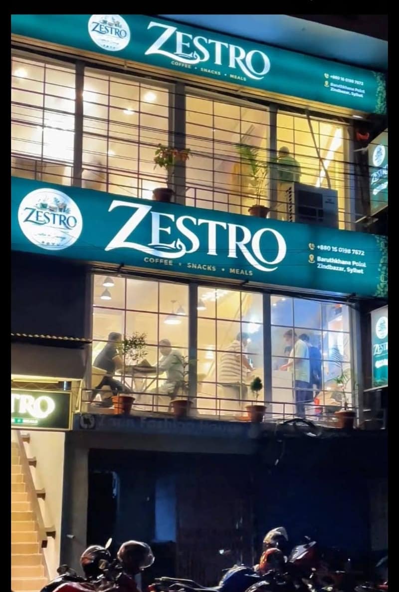 Zestro cafe storefront on Barutkhana Road, Sylhet